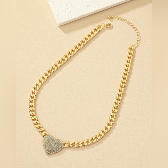 Gold & Rhinestone Heart Pendant Necklace - Picture 3 of 4